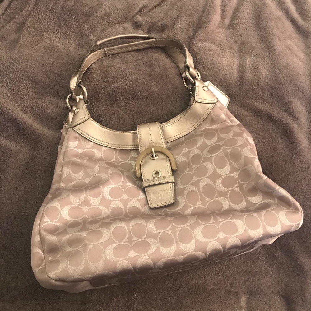 NWT Silver and Grey Coach Logo Hobo Purse